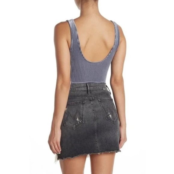 NWOT Elodie Double Scoop Slate Blue Ribbed Velvet Thong Bodysuit Size Medium - Picture 4 of 9